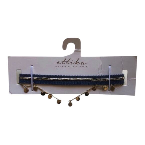 ettika NWT Denim And Gold Plated Brass Disc Chain Lobster Clasp Choker Necklace - Picture 8 of 10